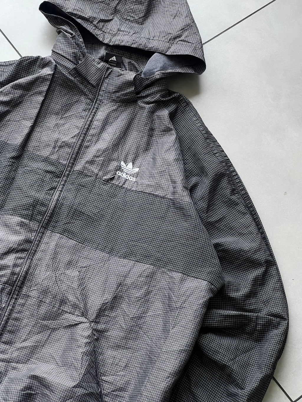 1980s ADIDAS CHECKED HOODIED VTG JACKET- XL