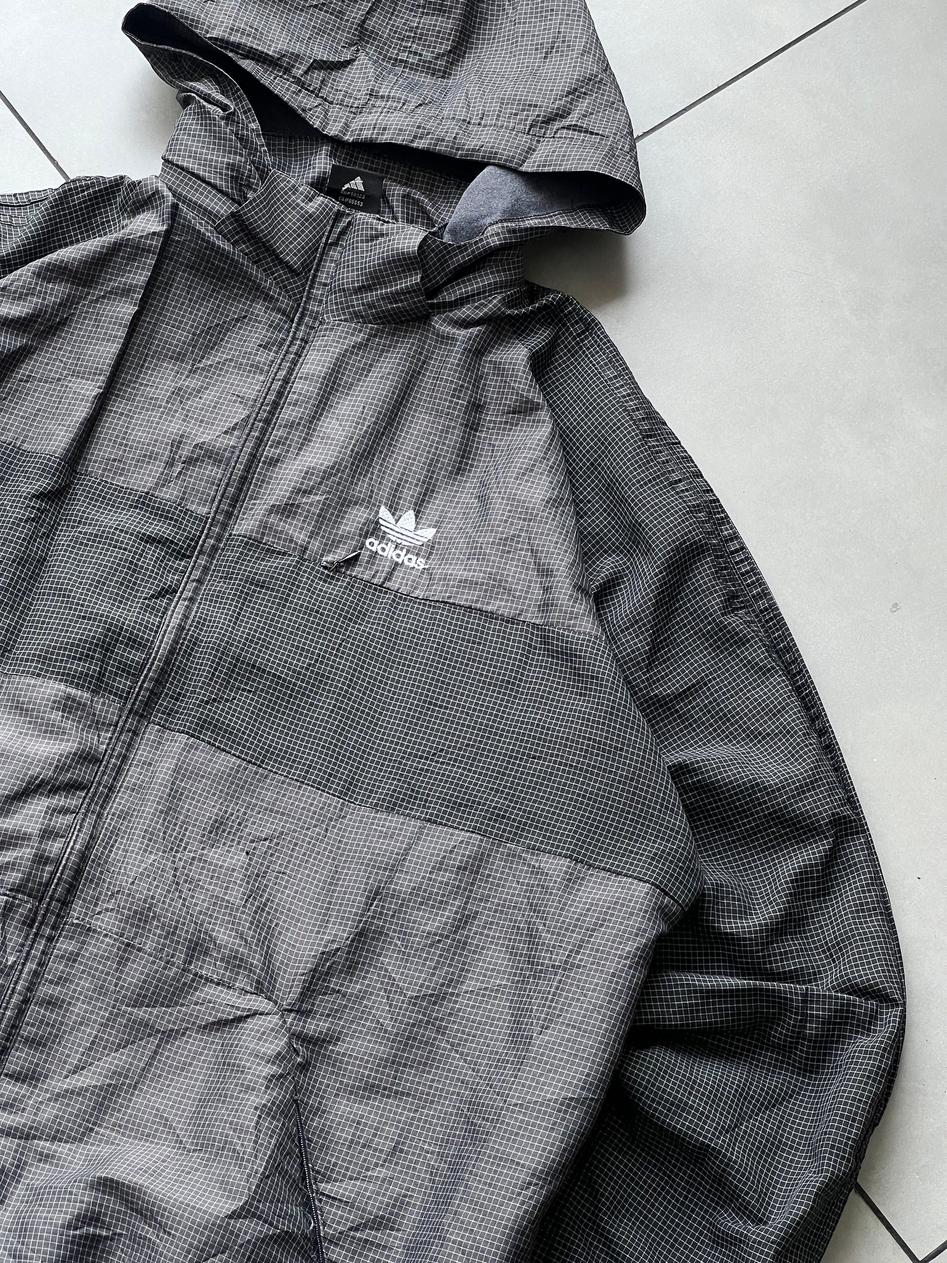 1980s ADIDAS CHECKED HOODIED VTG JACKET- XL