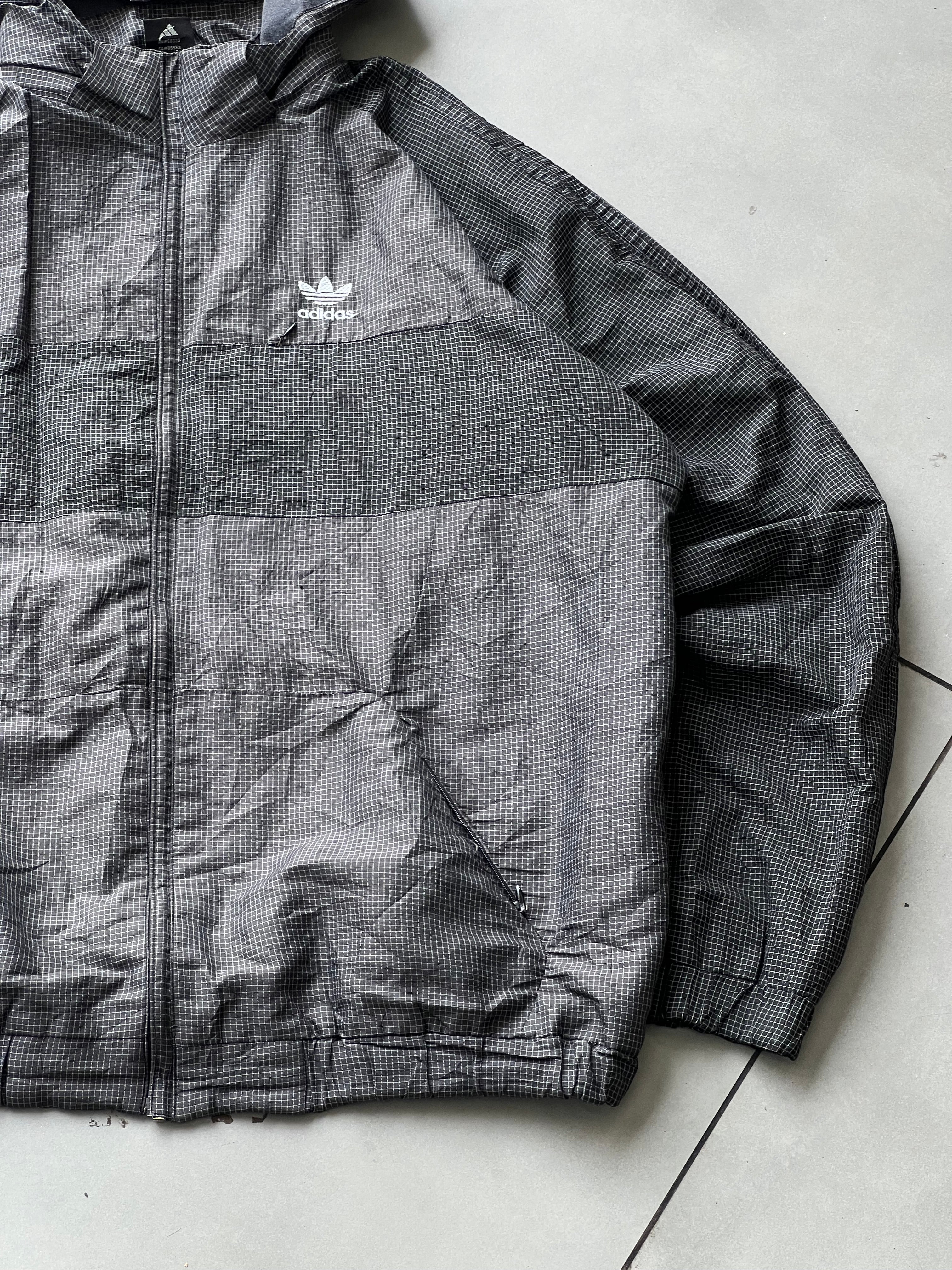 1980s ADIDAS CHECKED HOODIED VTG JACKET- XL