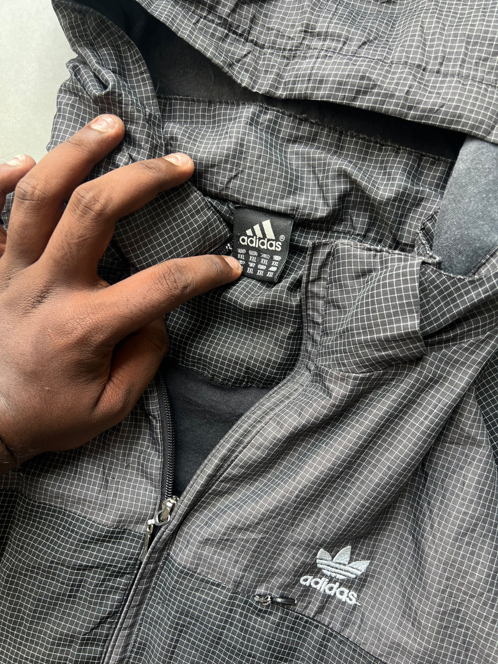 1980s ADIDAS CHECKED HOODIED VTG JACKET- XL