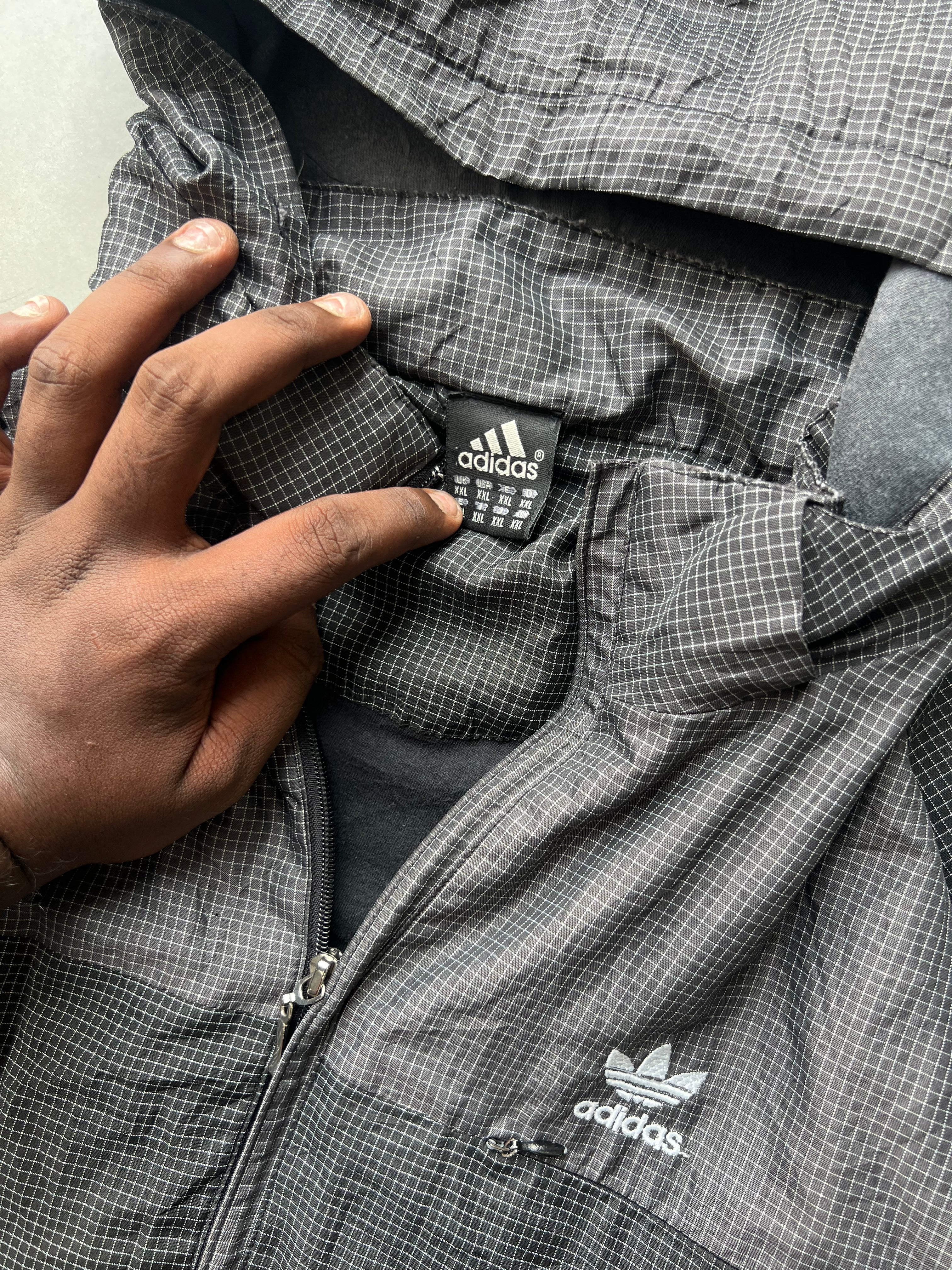 1980s ADIDAS CHECKED HOODIED VTG JACKET- XL