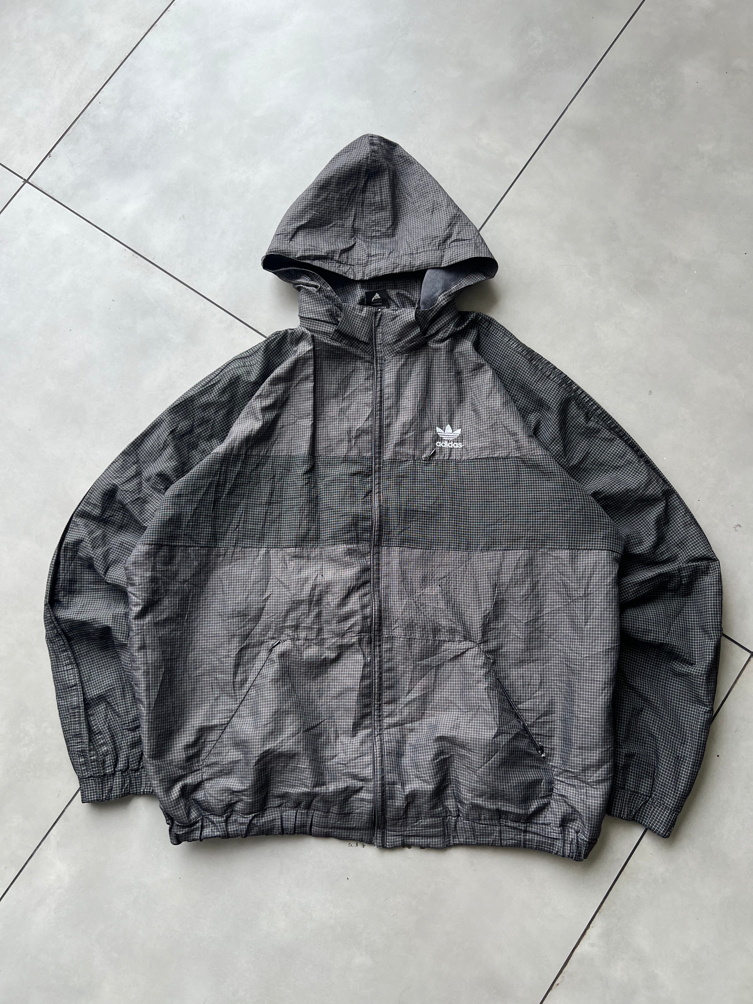 1980s ADIDAS CHECKED HOODIED VTG JACKET- XL
